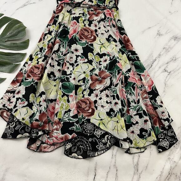 Womens Vintage 90s Reversible Slip Dress Size S Black Pink Floral Flutter Midi - Picture 8 of 16